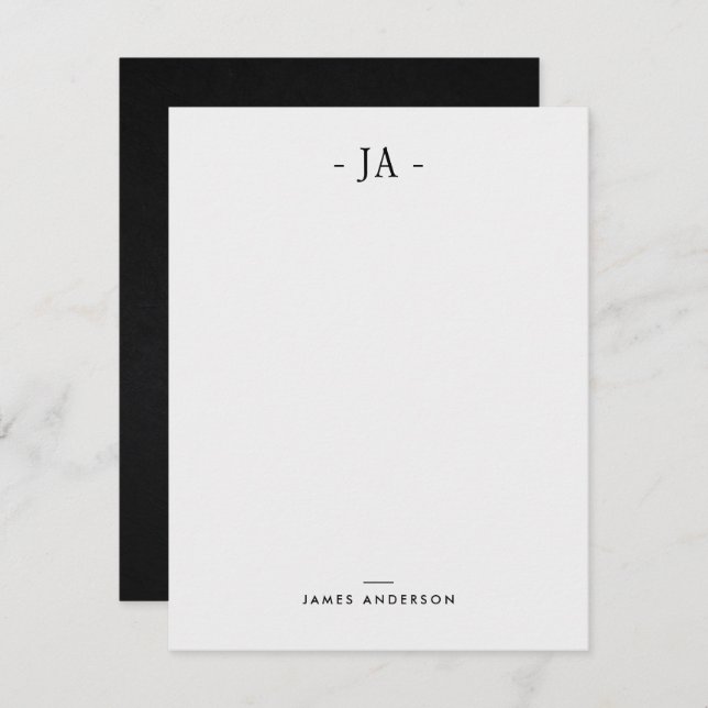 Modern Subtle Monogrammed Initial & Name Note Card (Front/Back)
