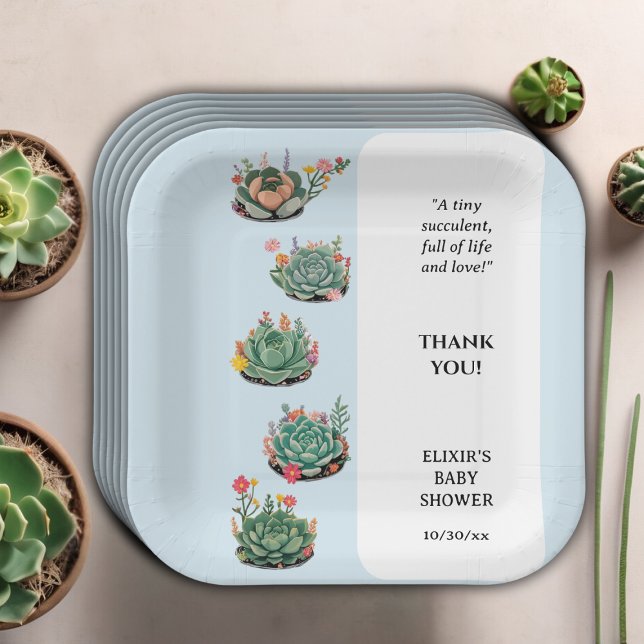 Modern Succulent Cactus Baby Shower Paper Plate (Creator Uploaded)