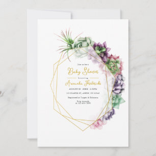 Modern Succulent Geometric Baby Shower Invitation