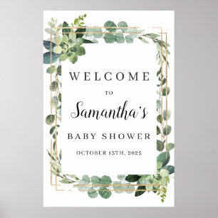 Modern succulent greenery foliage gold welcome poster