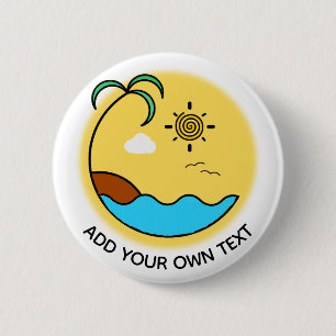 Modern Summer Beach Emblem Art Custom Text 2 Inch Round Button