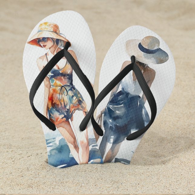 Modern Summer Beach Fashion Watercolor Name Flip Flops (Creator Uploaded)