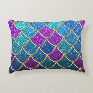 Modern Summer Beach House Mermaid Glitter Pattern Accent Pillow