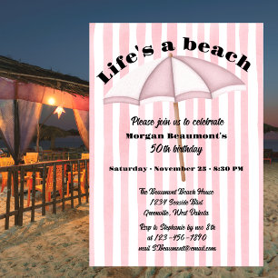 Modern Summer Beach Party Stripes 50th Birthday Invitation