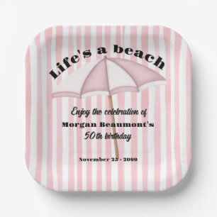 Modern Summer Beach Party Stripes 50th Birthday Paper Plate