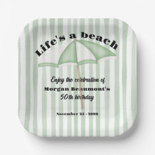 Modern Summer Beach Party Stripes 50th Birthday Paper Plate