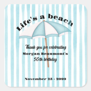 Modern Summer Beach Party Stripes 50th Birthday Square Sticker