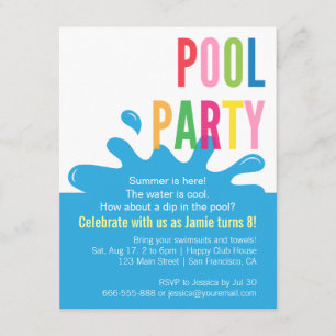 Modern Summer Birthday Pool Party Invitations