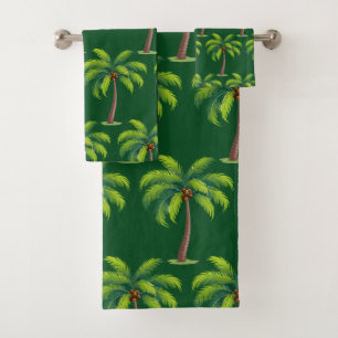 Modern Summer Botanical Palm Trees on Green Bath Towel Set