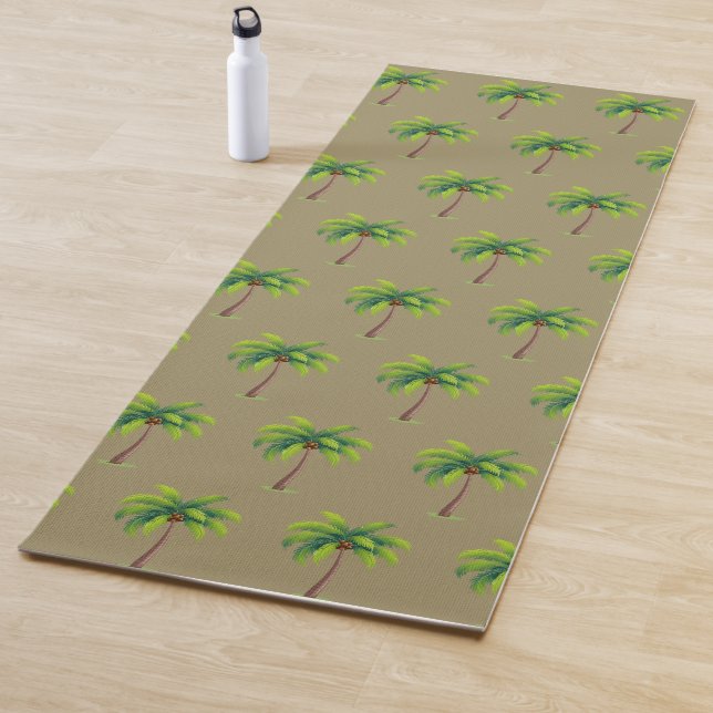 Modern Summer Botanical Palm Trees on Lucky Beige Yoga Mat (In Situ)
