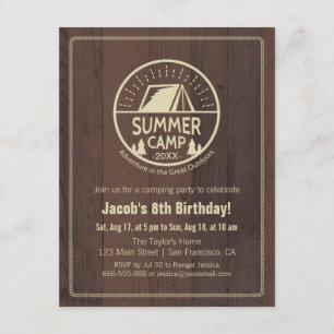 Modern Summer Camping Birthday Party Invitations