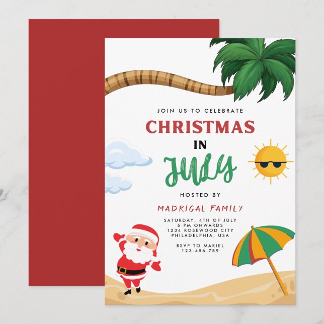 Modern Summer Christmas in July Party Invitation (Front/Back)