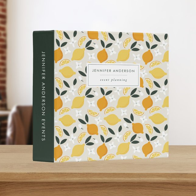 Modern Summer Citrus Lemon Pattern Personalized Binder (Creator Uploaded)
