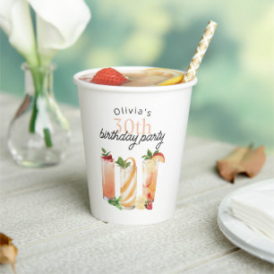 Modern Summer Cocktails 30th Birthday Party Paper Cups