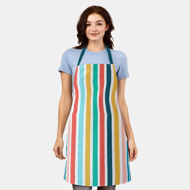 Modern Summer Colourful Vertical  Stripes    Apron (Worn)
