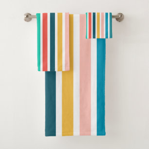 Modern Summer Colourful Vertical Stripes Bath Towel Set