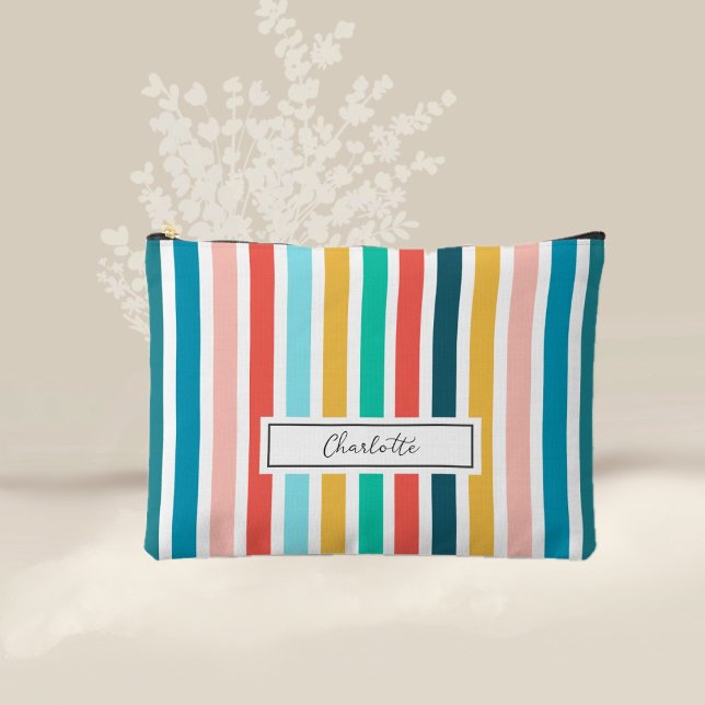 Modern Summer Colourful Vertical  Stripes  Custom  Accessory Pouch (Creator Uploaded)