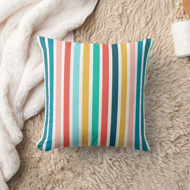 Modern Summer Colourful Vertical  Stripes  Throw Pillow (Blanket)