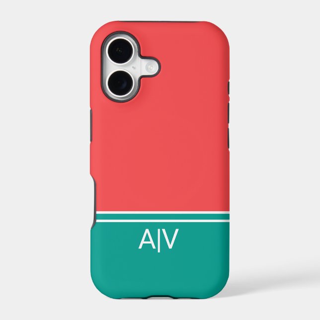 Modern Summer Coral Aquamarine Monogram (Back)