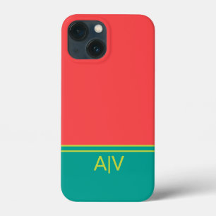 Modern Summer Coral Aquamarine Monogram iPhone 13 Mini Case