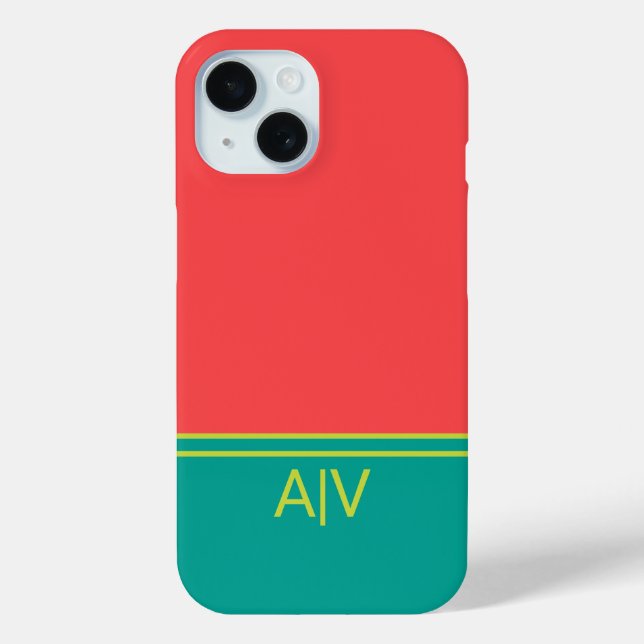 Modern Summer Coral Aquamarine Monogram Case-Mate iPhone Case (Back)