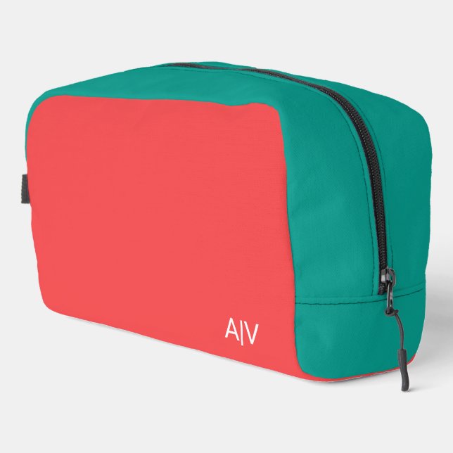 Modern Summer Coral Aquamarine Monogram Dopp Kit (Right Corner)