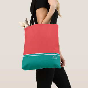Modern Summer Coral Aquamarine Monogram Tote Bag