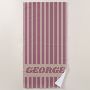 Modern Summer Dark Red Striped Personalized Beach Towel