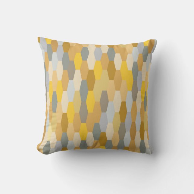 Modern Summer Geometric Pattern Yellow Grey Throw Pillow (Front)
