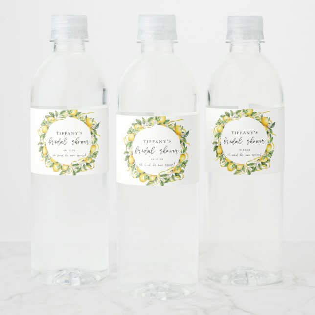Modern Summer  Lemon Citrus Bridal Shower Water Bottle Label (Bottles)