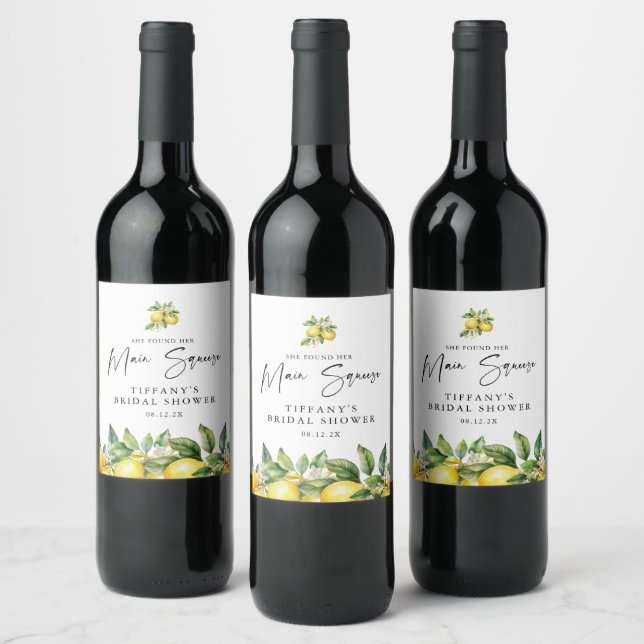 Modern Summer  Lemon Citrus Bridal Shower Wine Label (Bottles)
