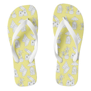 Modern Summer Line Drawings on Yellow Flip Flops