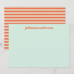 Modern Summer Mint Orange Striped Personalized Card
