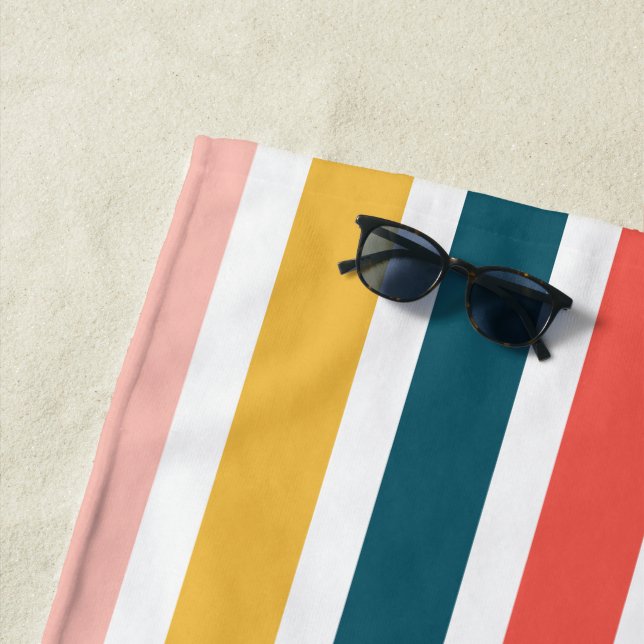Modern Summer Multicolored Vertical Stripes    Beach Towel (In Situ)