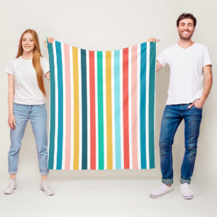 Modern Summer Multicolored Vertical Stripes Fleece Blanket