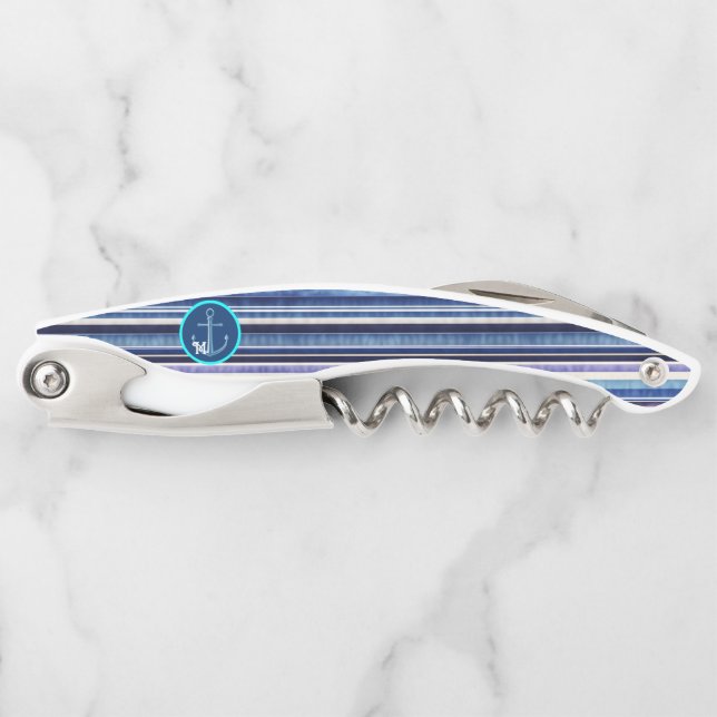 Modern Summer Navy Blue Boat Stripes Collection Corkscrew (Front)