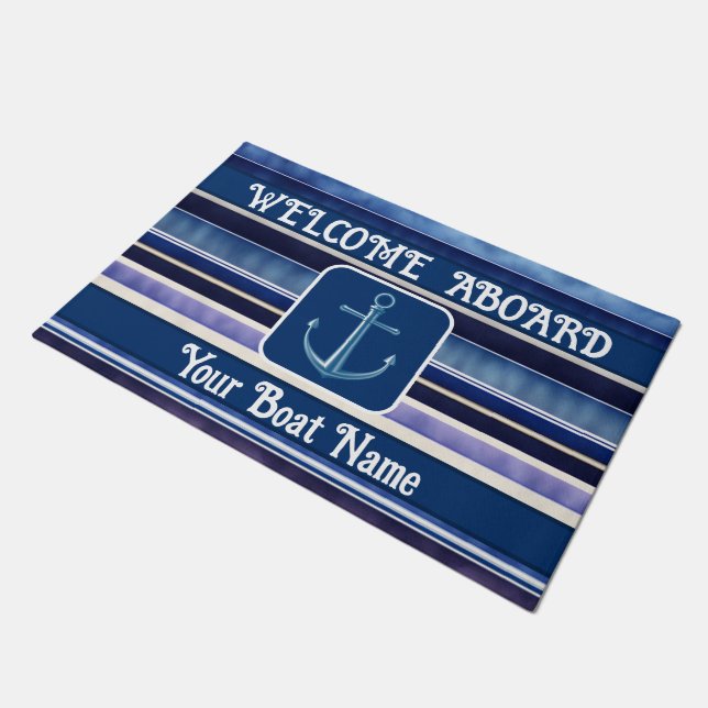 Modern Summer Navy Blue Boat Stripes Collection Doormat (Angled)