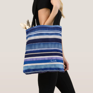 Modern Summer Navy Blue Boat Stripes Collection Tote Bag