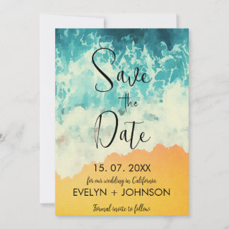 Modern Summer Ocean Beach Wedding Save The Date