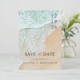 Modern Summer Ocean Beach Wedding Save The Date Invitation