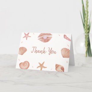 Modern Summer Ocean Seashell Pearl Baby Shower Thank You Card