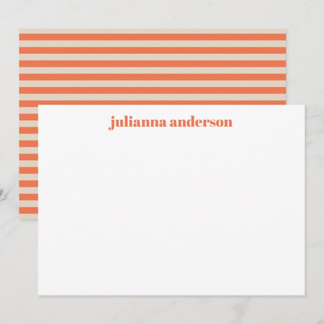 Modern Summer Orange Striped Personalized Name Card (Front/Back)