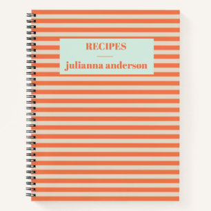 Modern Summer Orange Striped Personalized Recipe N Notebook