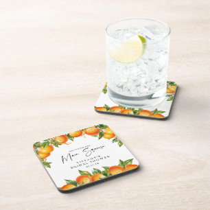 Modern Summer Oranges Lemon Citrus Bridal Shower Coaster