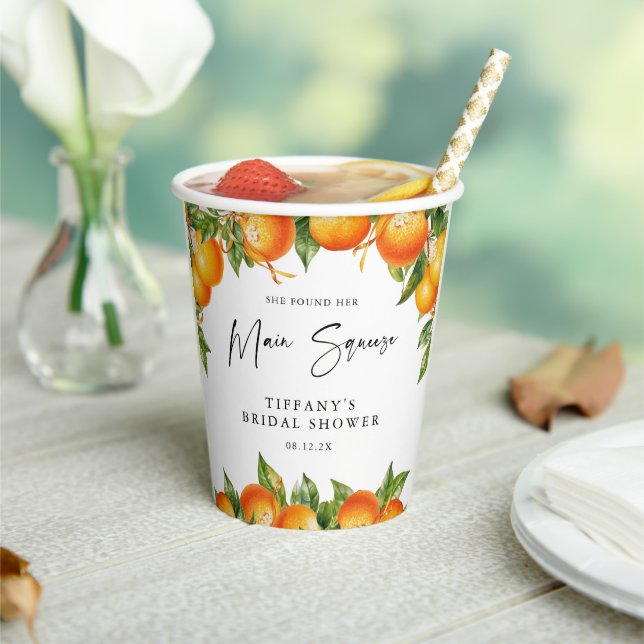 Modern Summer Oranges Lemon Citrus Bridal Shower Paper Cups (Insitu)
