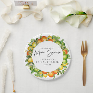 Modern Summer Oranges Lemon Citrus Bridal Shower Paper Plate