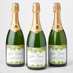 Modern Summer Oranges Lemon Citrus Bridal Shower Sparkling Wine Label