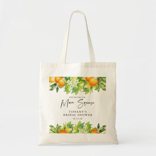 Modern Summer Oranges Lemon Citrus Bridal Shower Tote Bag (Front)