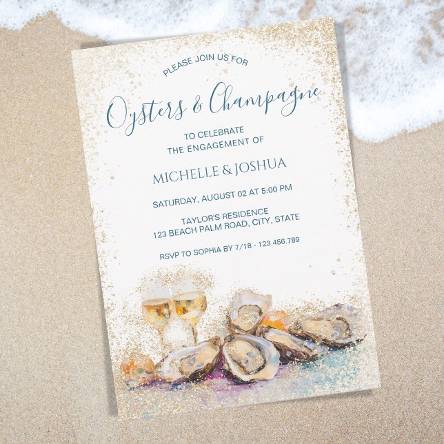 modern summer oyster & champagne coastal style invitation (oysters and champagne)