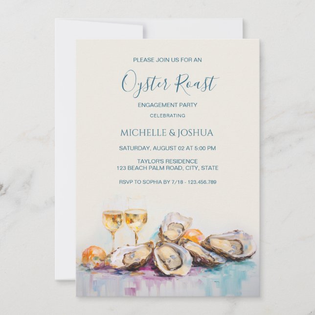 modern summer oyster roast pastel coastal style invitation (Front)